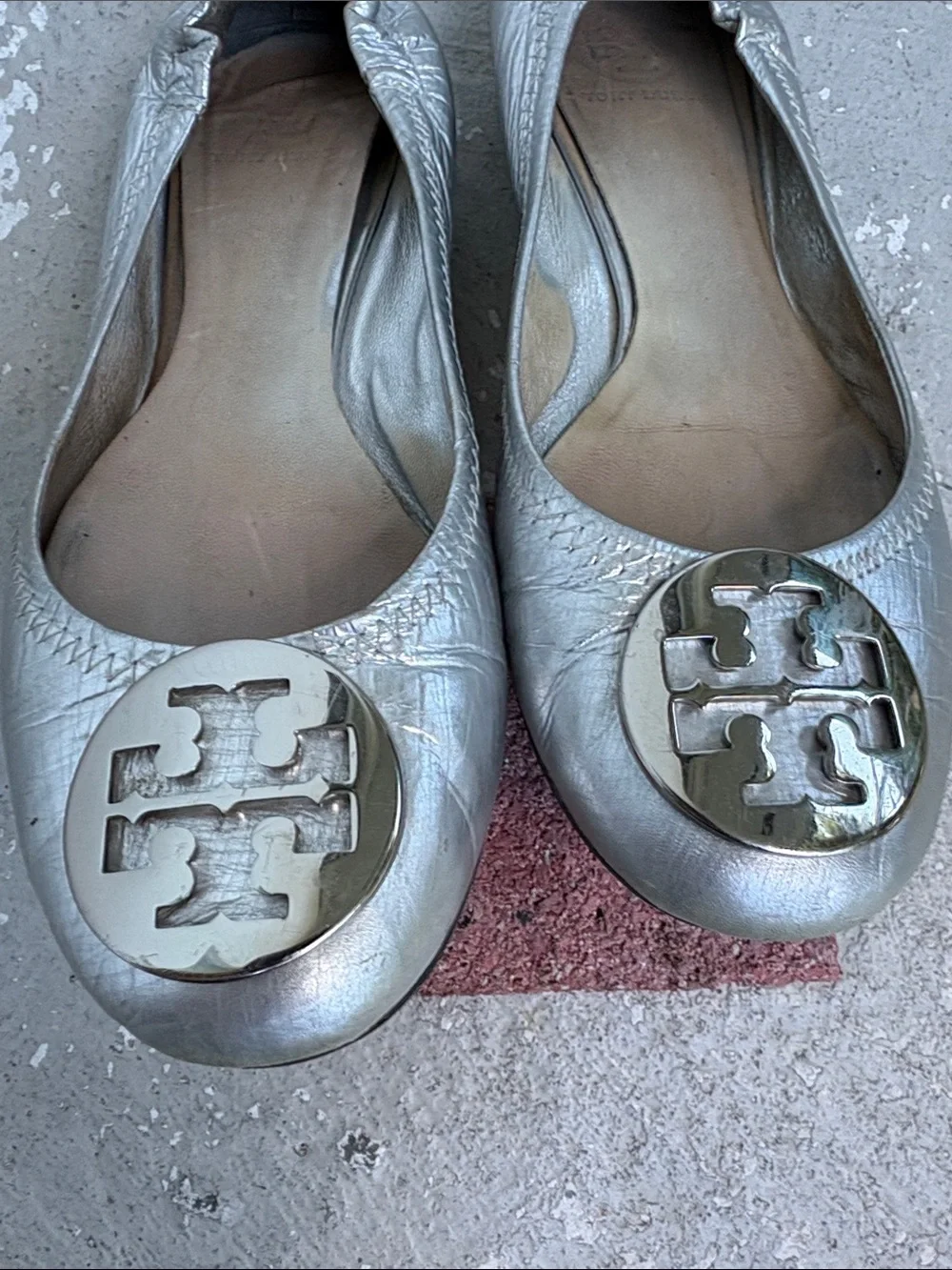 Tory Burch metallic silver ballet flats